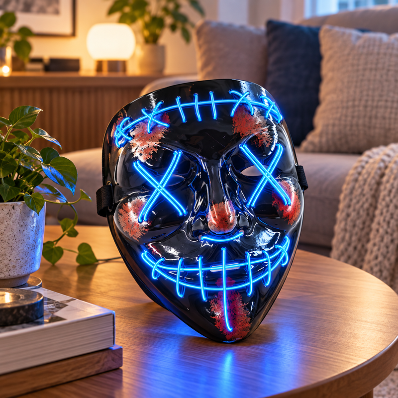 Masque LED Néon Lumineux Halloween – Bleu
