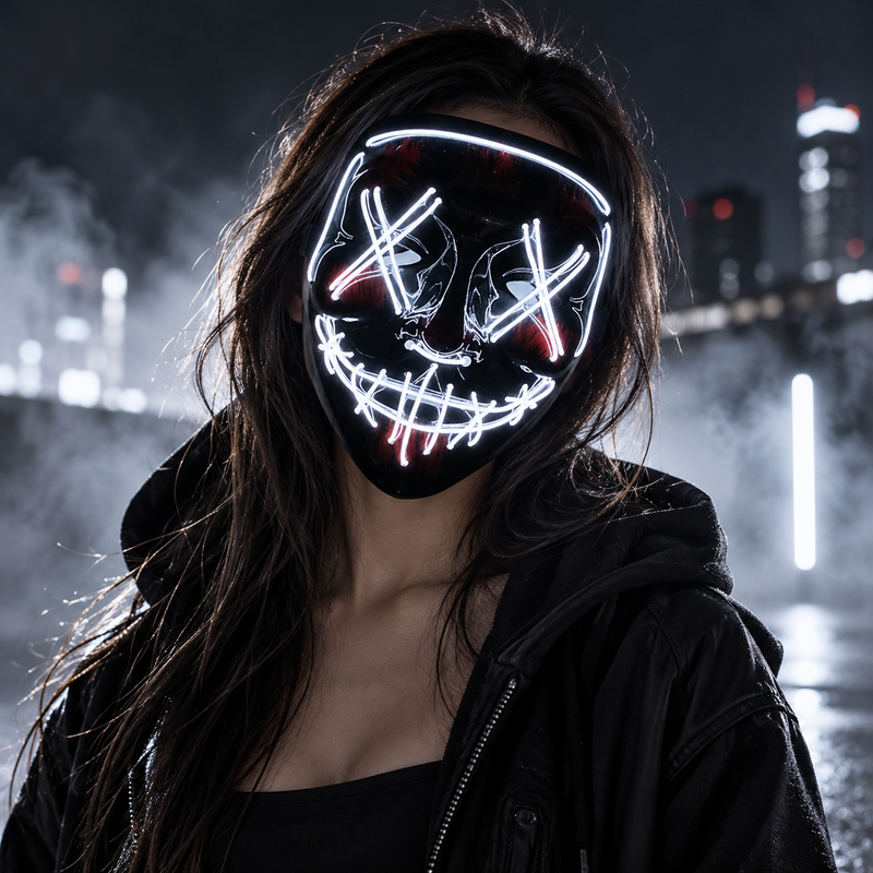Masque LED Néon Lumineux Halloween – Blanc